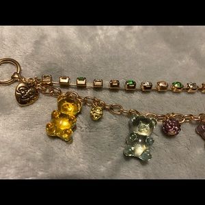 Betsey Johnson Teddy Bear Gummy Bear Rhinestone Gold Chain Bracelet